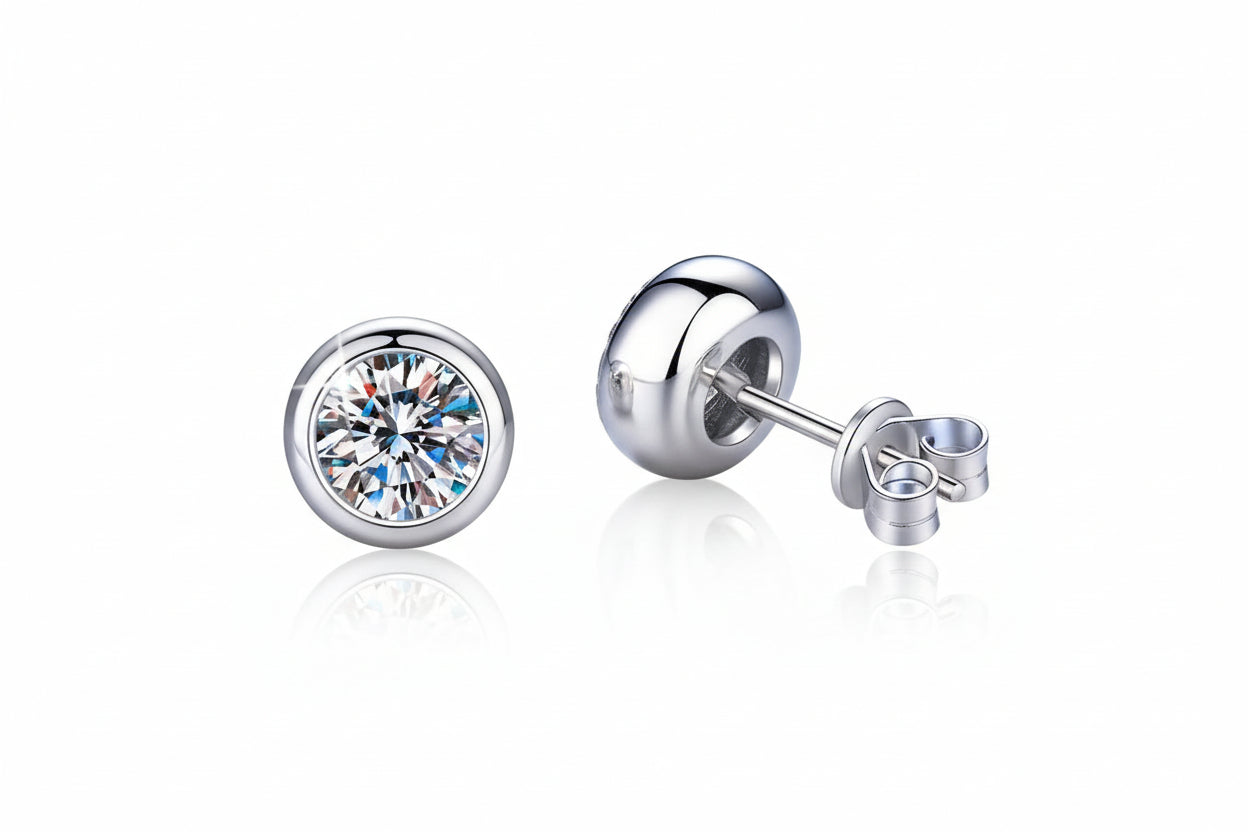 1 Carat Round Cut Moissanite Stud Earrings - GuardianAngel Jewels