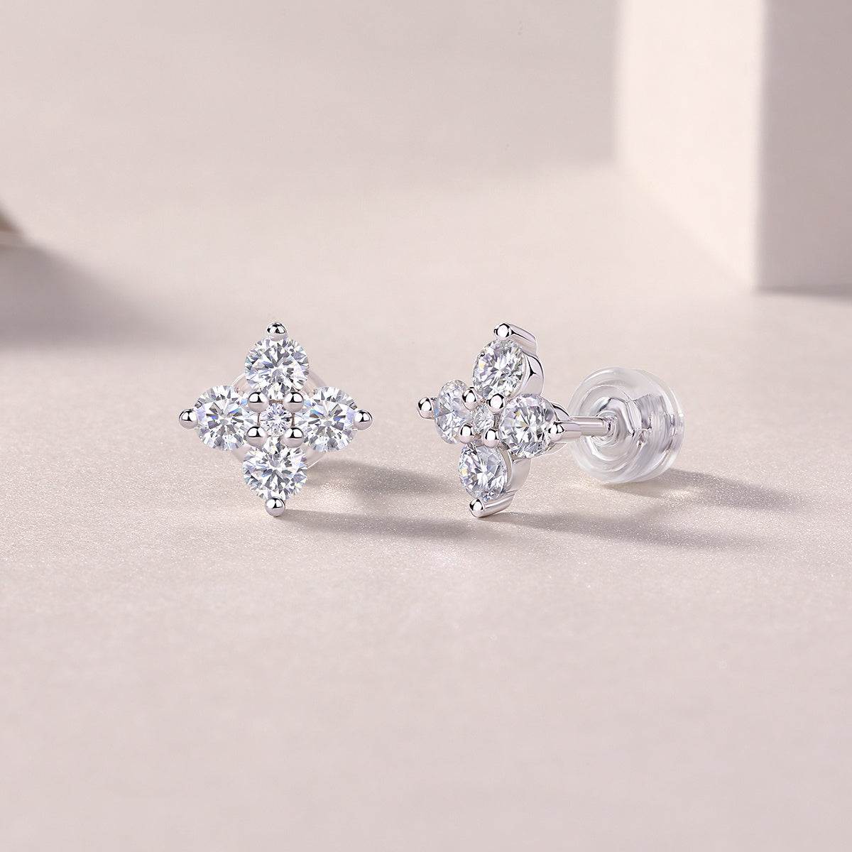 French Sweetheart - Moissanite Stud Earrings Platinum Plated - GuardianAngel Jewels