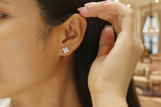 French Sweetheart - Moissanite Stud Earrings Platinum Plated - GuardianAngel Jewels