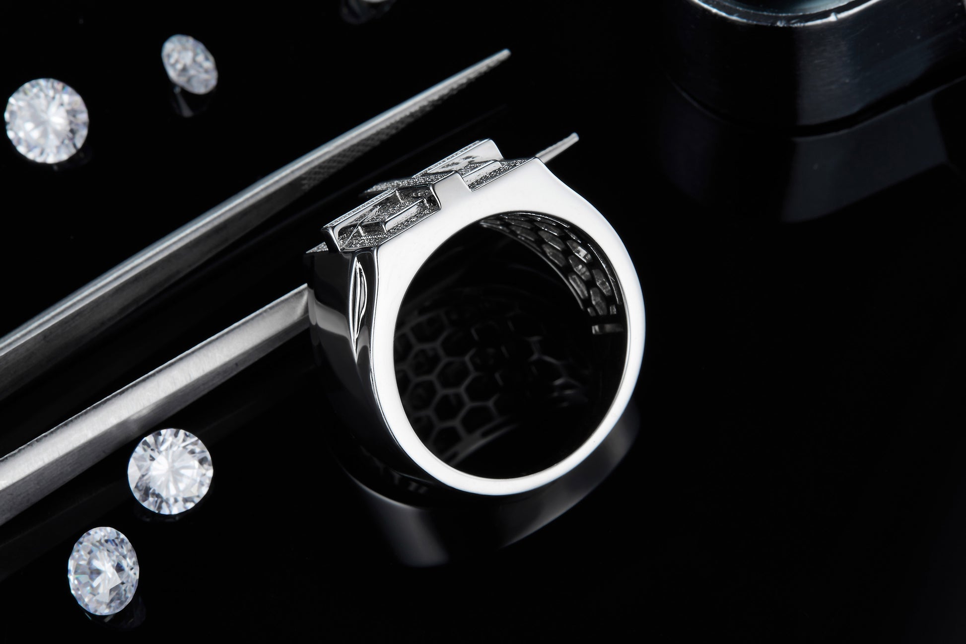 Squares - Mens Moissanite Luxury Ring Platinum Plated - GuardianAngel Jewels