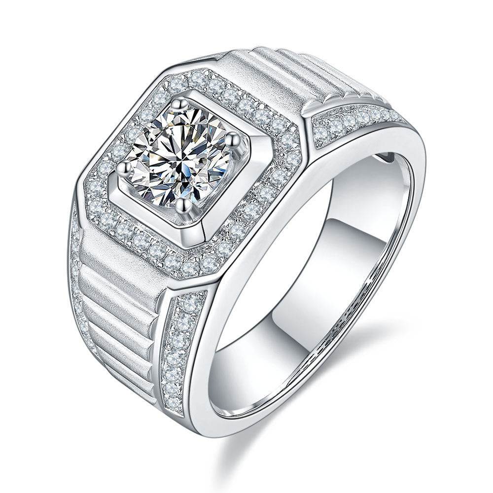 Dark Night - 1 Carat Cushion Cut Men's Moissanite Ring White Gold Plated - GuardianAngel Jewels
