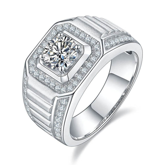Dark Night - 1 Carat Cushion Cut Men's Moissanite Ring White Gold Plated - GuardianAngel Jewels