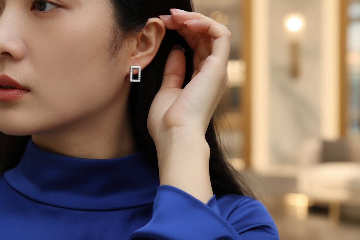 Rectangular - Moissanite Earrings Platinum Plated - GuardianAngel Jewels