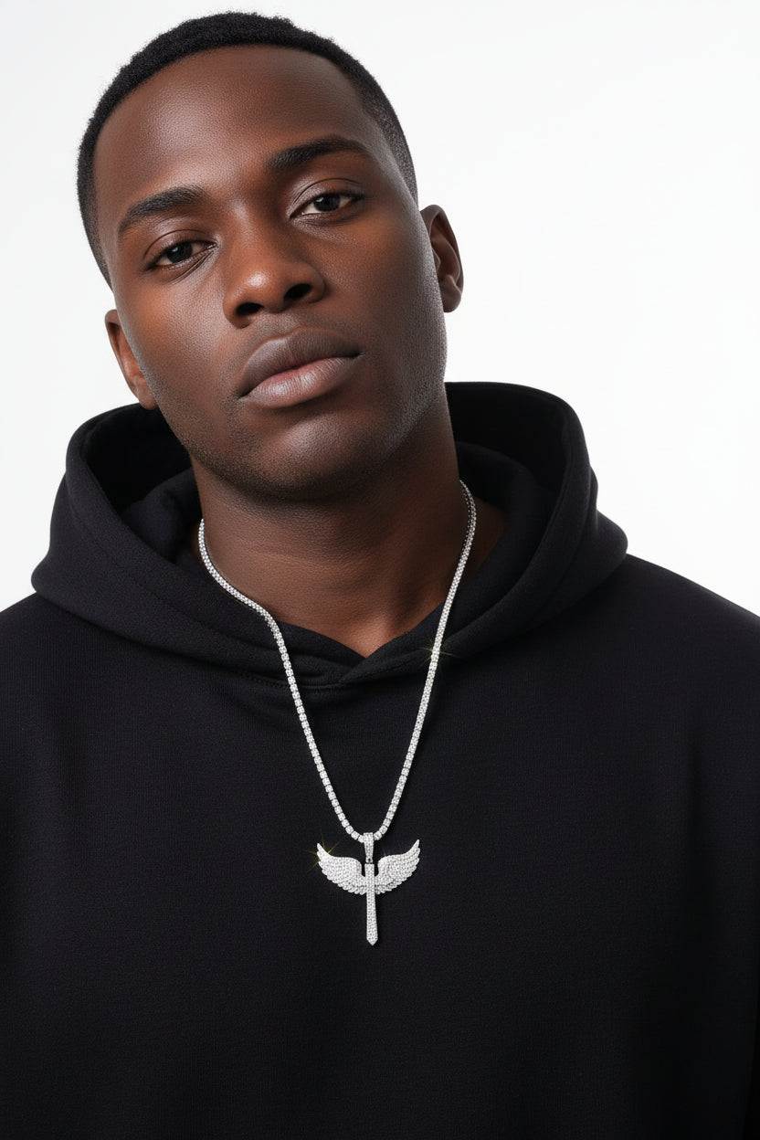 GRA Certified Angel Wings Moissanite Platinum Pendant - GuardianAngel Jewels