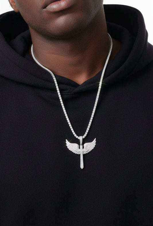 GRA Certified Angel Wings Moissanite Platinum Pendant - GuardianAngel Jewels