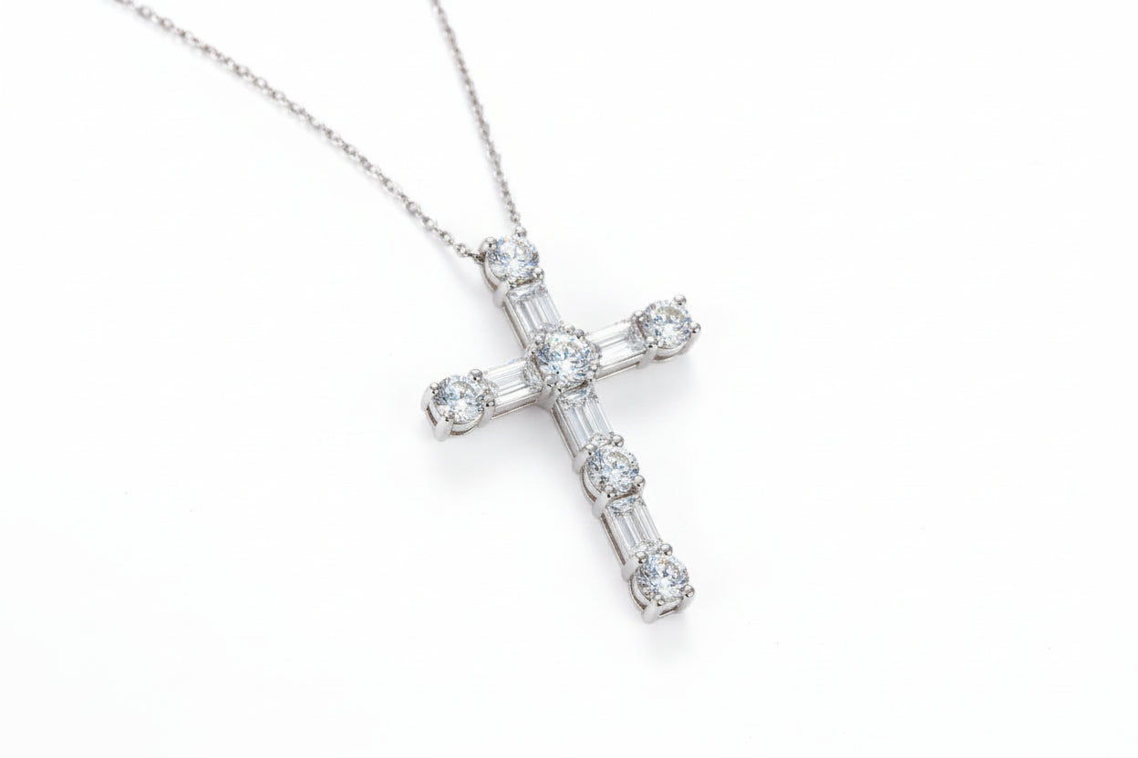 The Light - Moissanite Necklace Pendant Platinum Plated - GuardianAngel Jewels