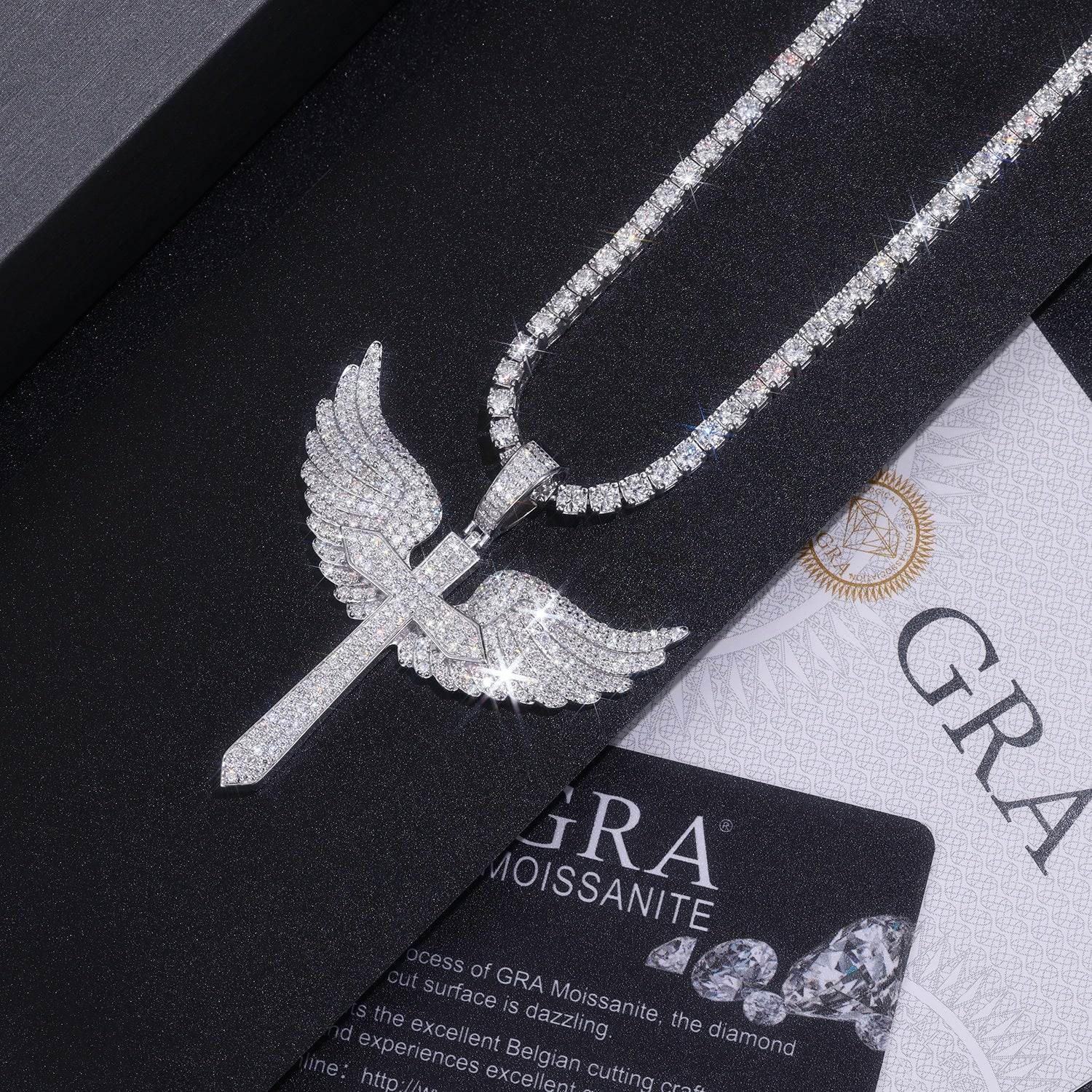 GRA Certified Angel Wings Moissanite Platinum Pendant - GuardianAngel Jewels