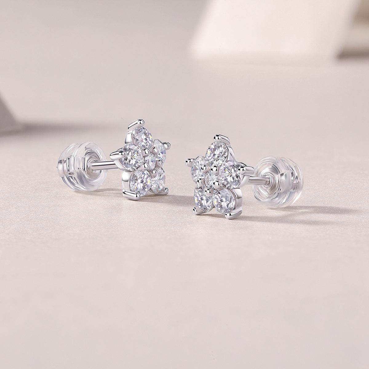 Paris Flowers - Moissanite  Earrings Sterling Silver Platinum Plated - GuardianAngel Jewels