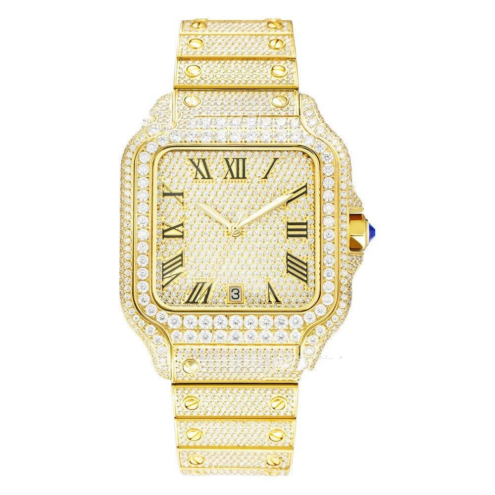 Iced Out - Square Faced Roman Numerals Moissanite Watch - GuardianAngel Jewels