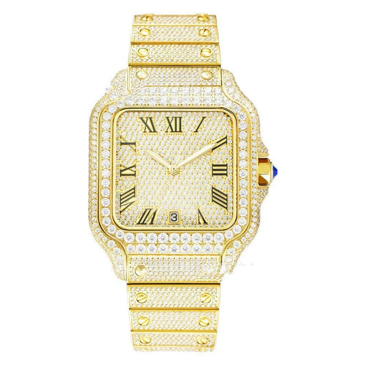 Iced Out - Square Faced Roman Numerals Moissanite Watch - GuardianAngel Jewels