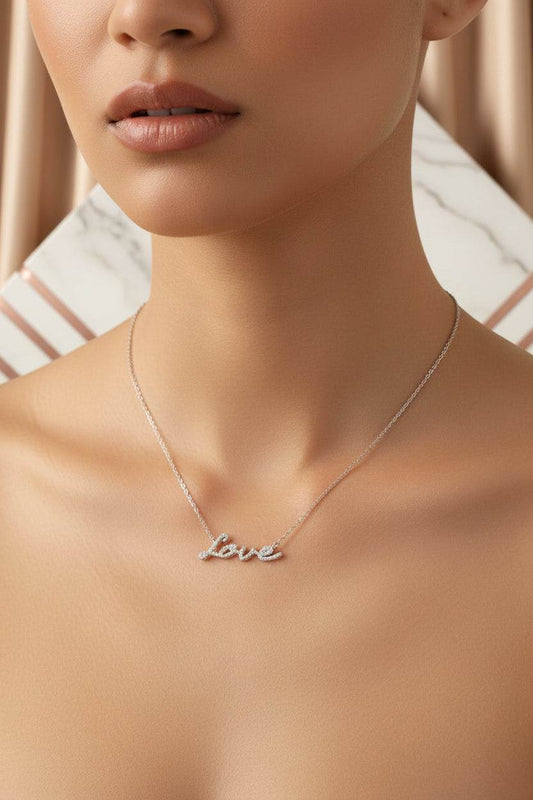 Love - Moissanite Silver Necklace Pendant Platinum Plated - GuardianAngel Jewels
