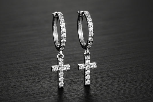 Patience - Moissanite Hoop Silver Earrings Silver Platinum Plated