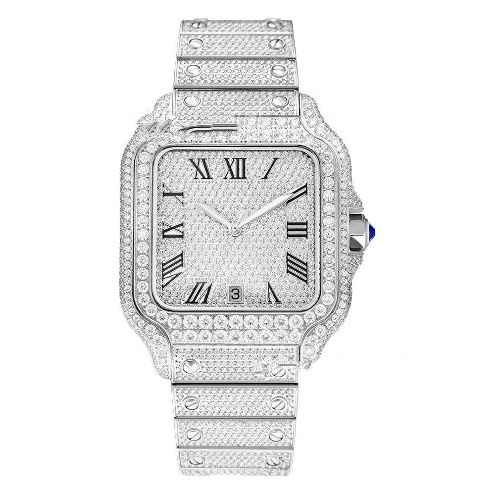 Iced Out - Square Faced Roman Numerals Moissanite Watch - GuardianAngel Jewels