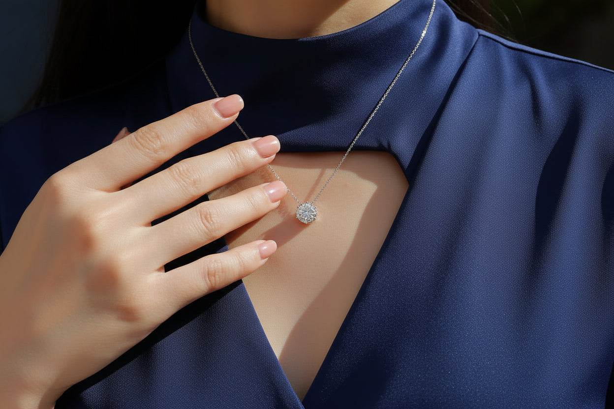 Afternoon Rose - Pendant Set with Moissanite Platinum Plated - GuardianAngel Jewels