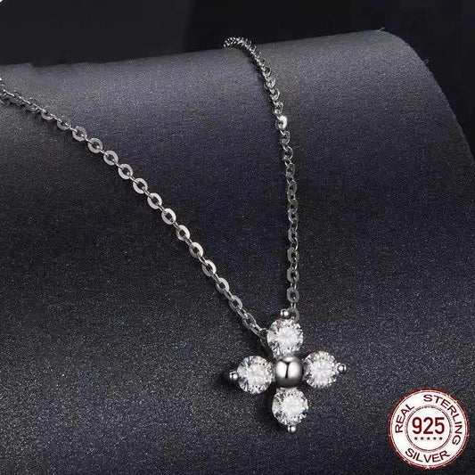 S925 Sterling Silver Clover Moissanite Bracelet Necklace