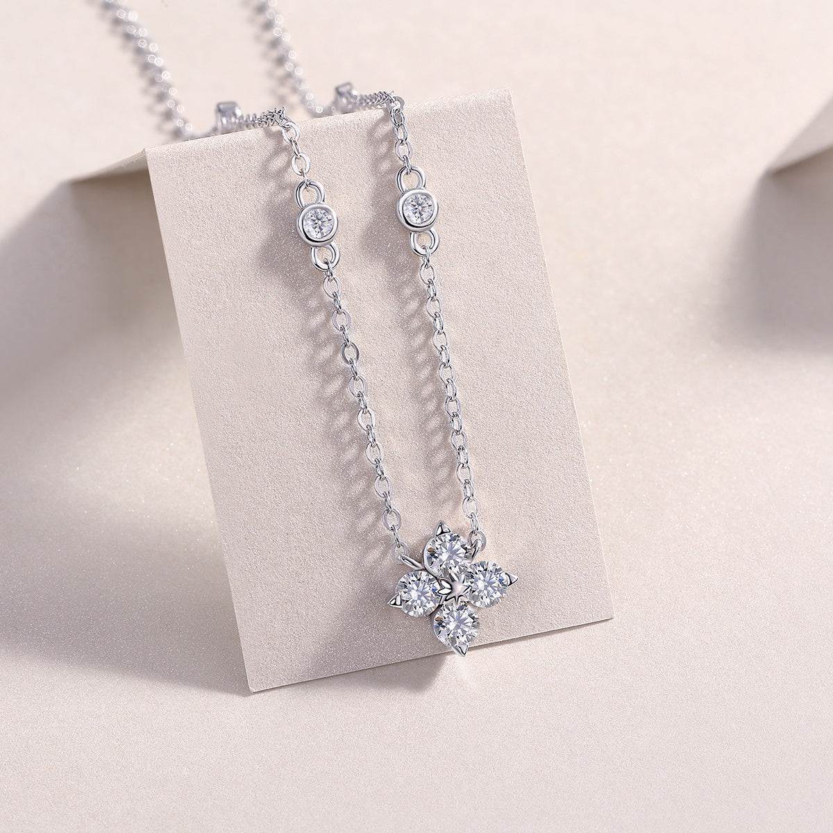 Radiant Star - Moissanite Pendant Necklace Sterling Silver Platinum Plated - GuardianAngel Jewels