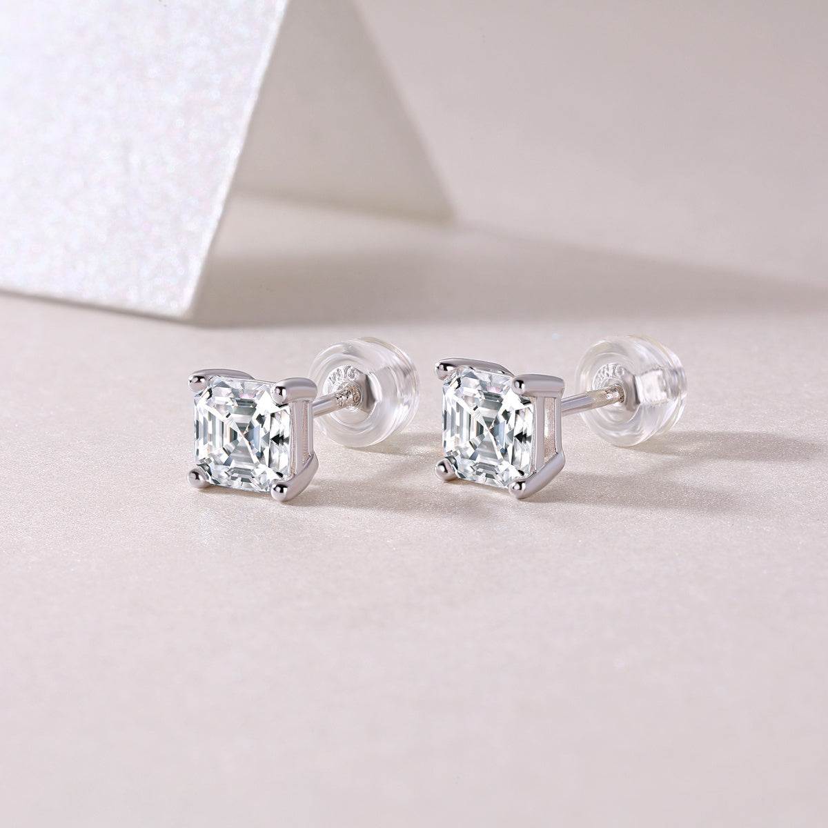 Square Moissanite Earrings Platinum Plated - GuardianAngel Jewels