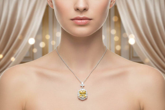 Victorian - Canary Yellow Moissanite Pendant Necklace Silver - GuardianAngel Jewels