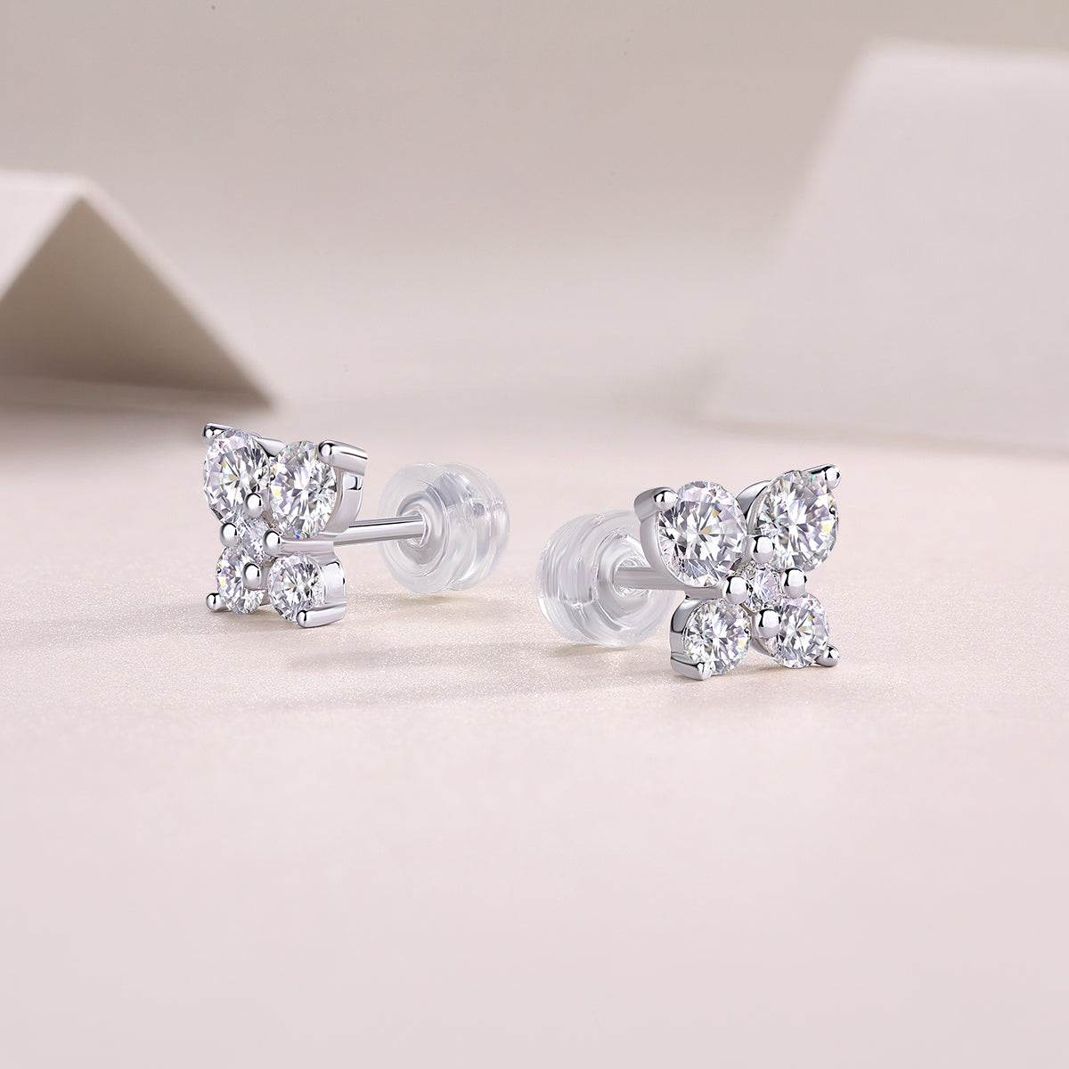 Butterflies - Moissanite Stud Earrings Platinum Plated - GuardianAngel Jewels