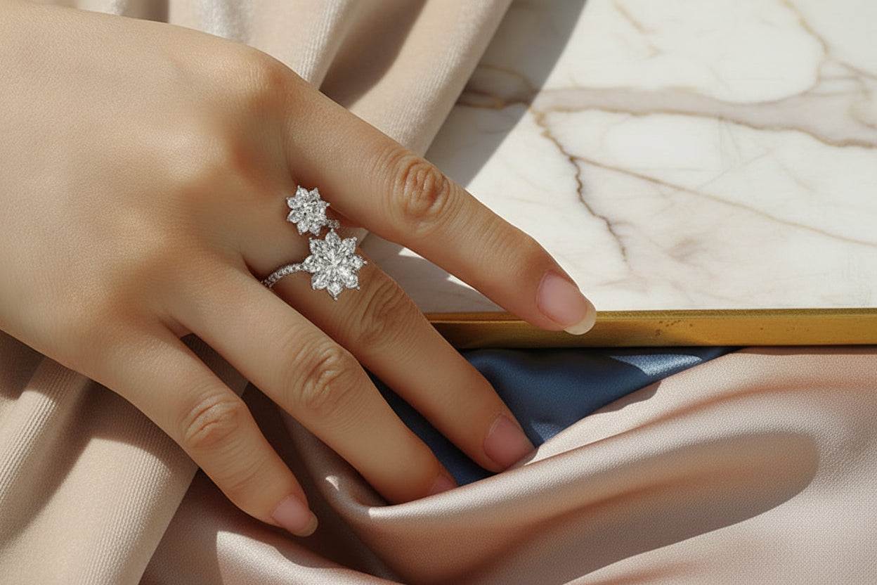 Dual Sunflower - Moissanite Engagement Ring - GuardianAngel Jewels