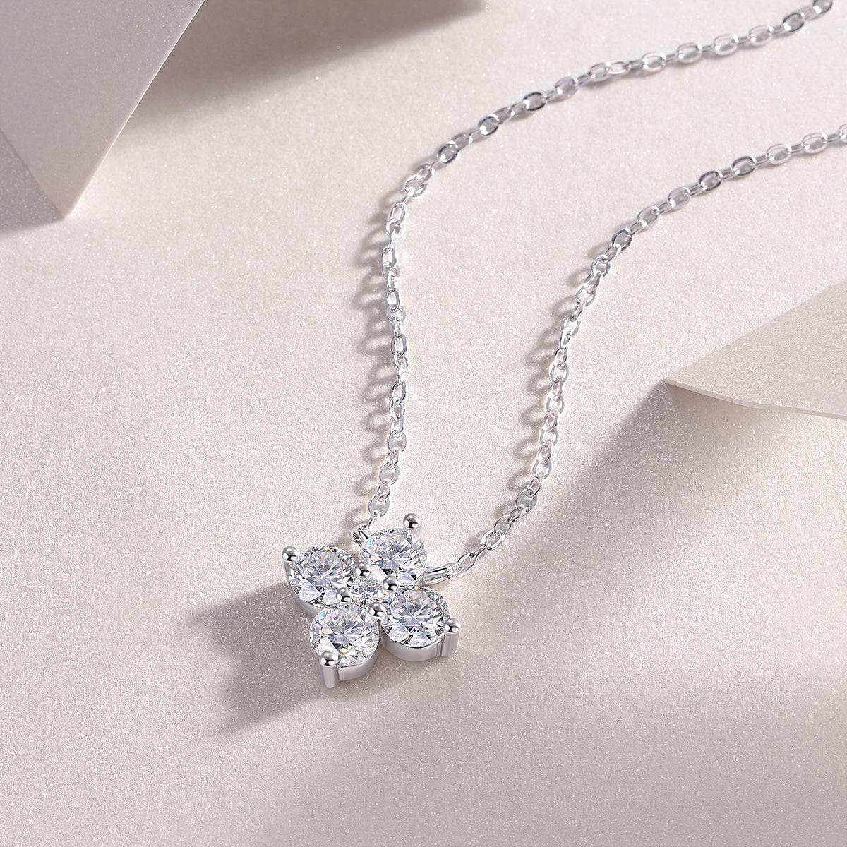 Lucky Four Leaf Clover Moissanite Pendant Necklace - GuardianAngel Jewels