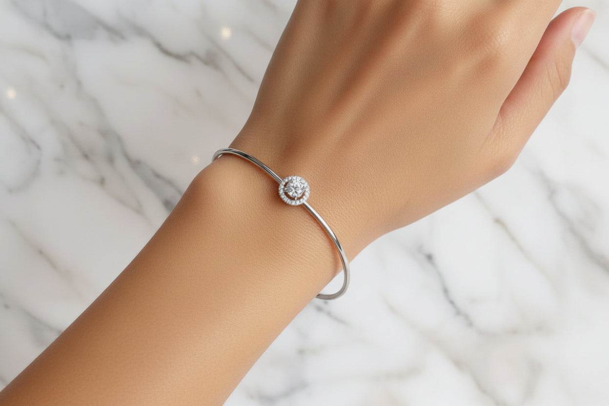 Delicate Sparkle - Moissanite Round Bag Silver Bracelet - GuardianAngel Jewels