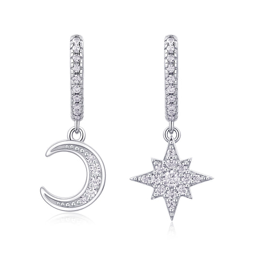 Star and Moon Moissanite Diamond Earrings S925 Sterling Silver And Platinum-plated Diamonds