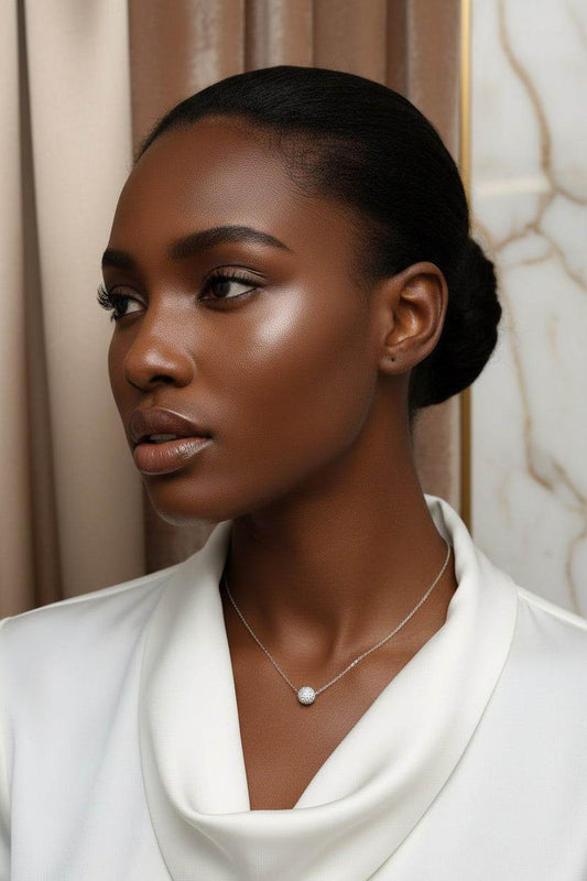 Moissanite Diamond Ball Pendant Necklace Platinum Plated - GuardianAngel Jewels