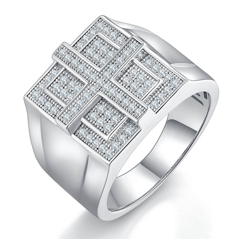 Squares - Mens Moissanite Luxury Ring Platinum Plated - GuardianAngel Jewels