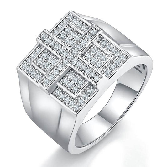 Squares - Mens Moissanite Luxury Ring Platinum Plated - GuardianAngel Jewels