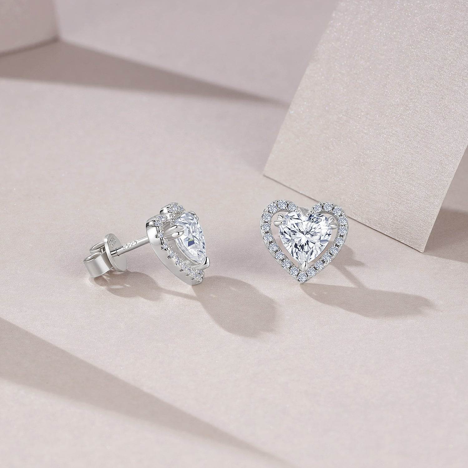 Heart Shaped Halo - 1 Carat Moissanite Stud Earrings - GuardianAngel Jewels