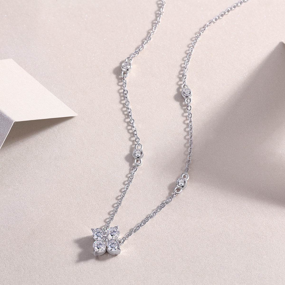 Radiant Star - Moissanite Pendant Necklace Sterling Silver Platinum Plated - GuardianAngel Jewels