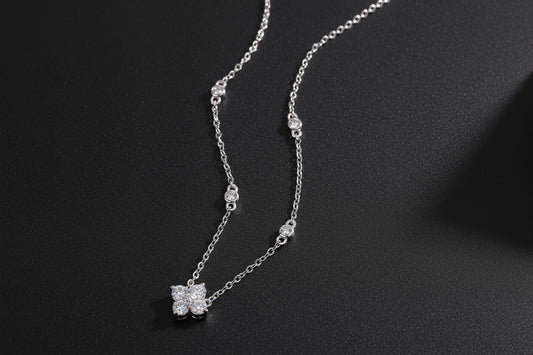 Radiant Star - Moissanite Pendant Necklace Sterling Silver Platinum Plated