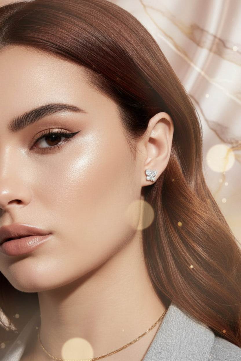 Butterflies - Moissanite Stud Earrings Platinum Plated - GuardianAngel Jewels