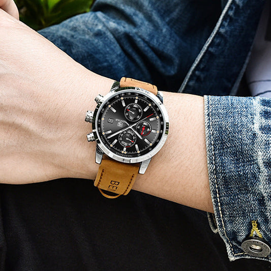 BENYAR Analog Quartz Chronograph Men's Wrist Watch - Genuine Leather Strap - GuardianAngel Jewels