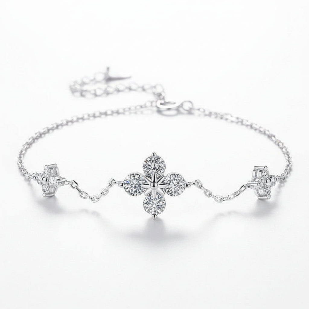 4 Leaf 1 Carat Moissanite Sterling Silver Bracelet - GuardianAngel Jewels